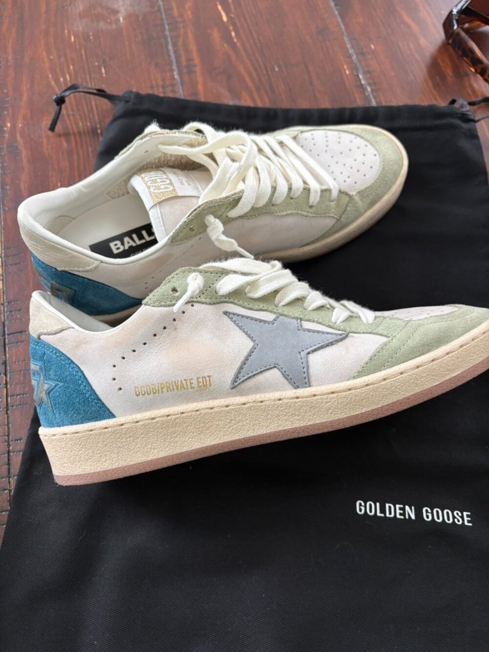 Golden Goose Ball Star Sneakers – White/Sage Green/Blue – EU 37 / US 7